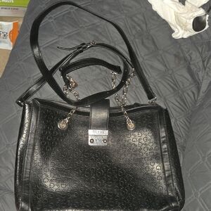 Black Embossed Leather Shoulder Bag